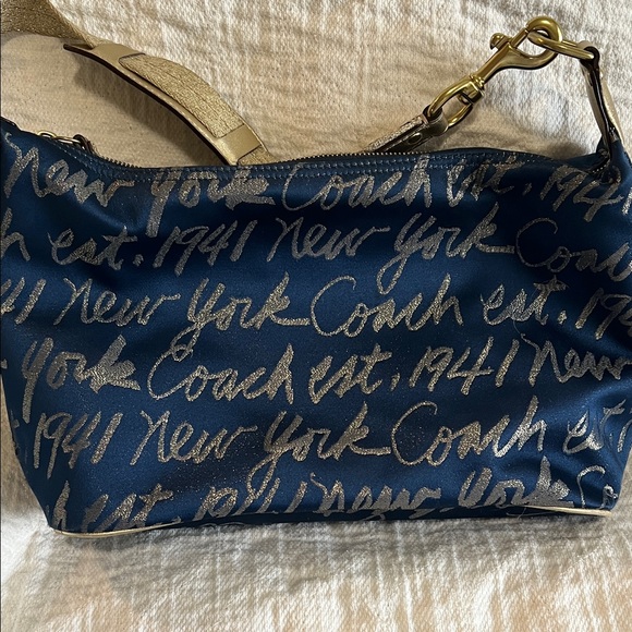 Coach Navy Shoulder Bag with Metallic Script and Heart Accent - Picture 7 of 10
